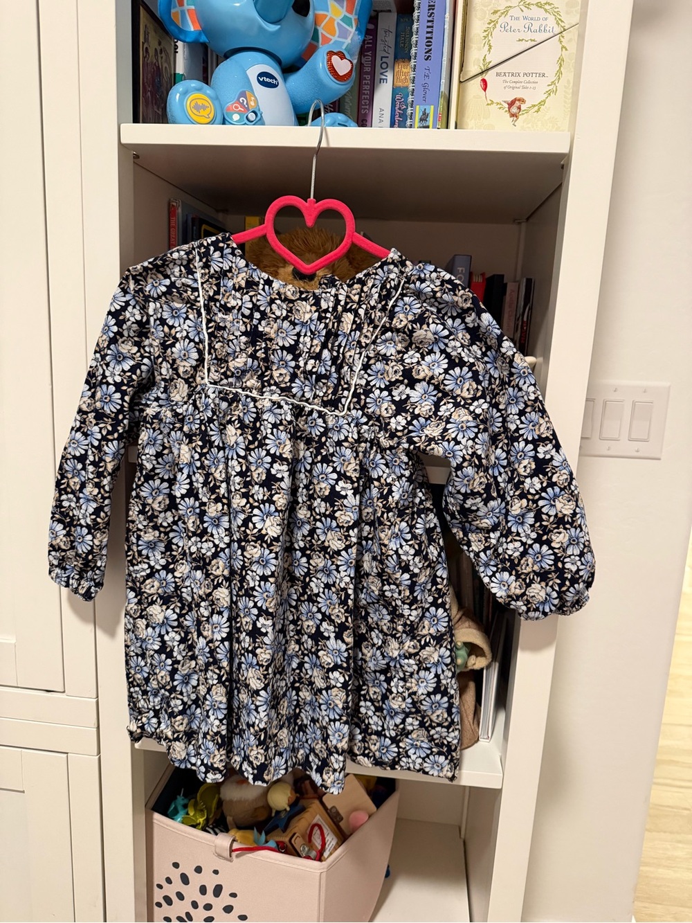 Girls' Navy Blue Floral Long-Sleeve Dress